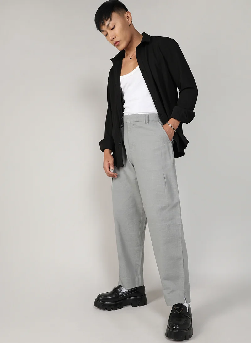 CAHOOT  Men's Moon Grey  Tailored Linen-Blend Trousers For Casual Wear | Tailored Fit | 4 Pockets | Hook Closure | Trousers Crafted With Comfort Fit For Everyday Wear for Men | Best Price UAE